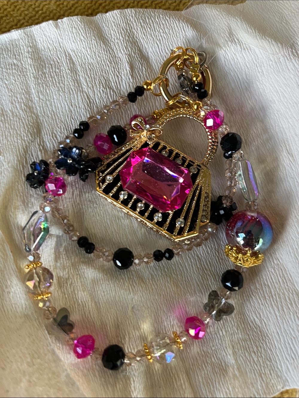 Women’s Pink Crystal Pendant Bag Charm Gold Tone